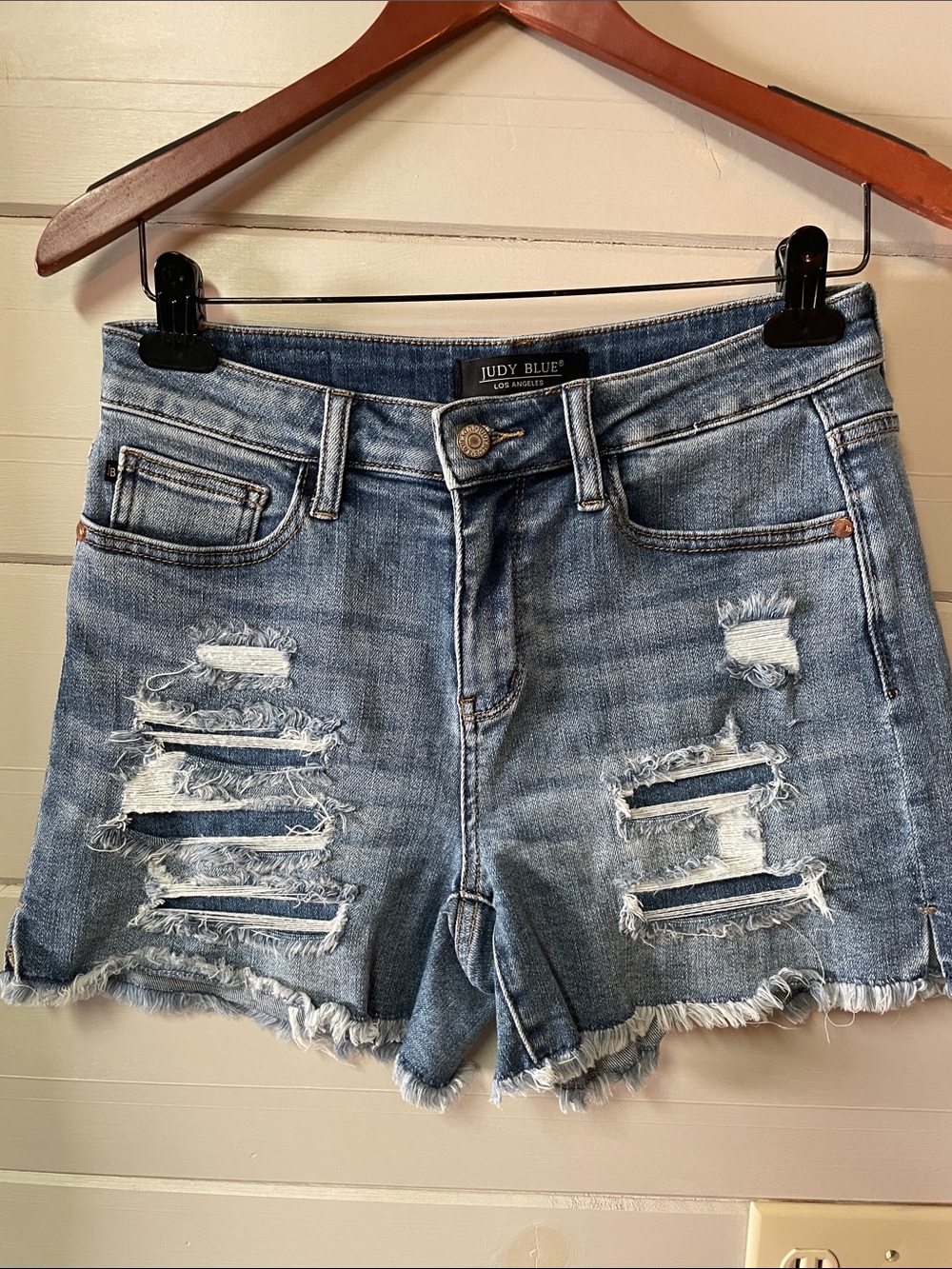Judy Blue Jean Shorts Women Distressed Patched Cut Off Stretchy JB150122 Size M.